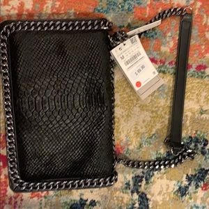 New w tags ZARA black leather purse w silver chain